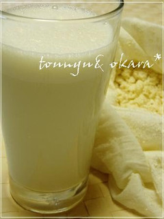 A picture of Homemade Okara and Soy Milk from Soy Beans.