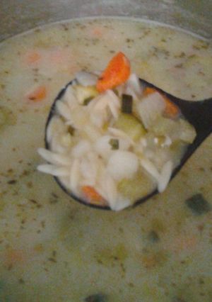 A picture of Voula's Vegetable Avgolemono Soup (Greek Veggie Egg-Lemon Soup).