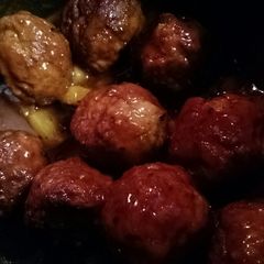 A picture of Pineapple BBQ meatballs.