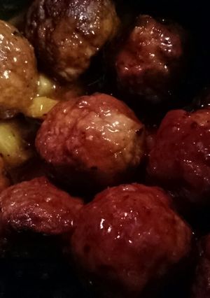 A picture of Pineapple BBQ meatballs.
