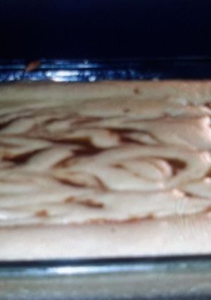 A picture of Cinnabon Cake in the Oven.