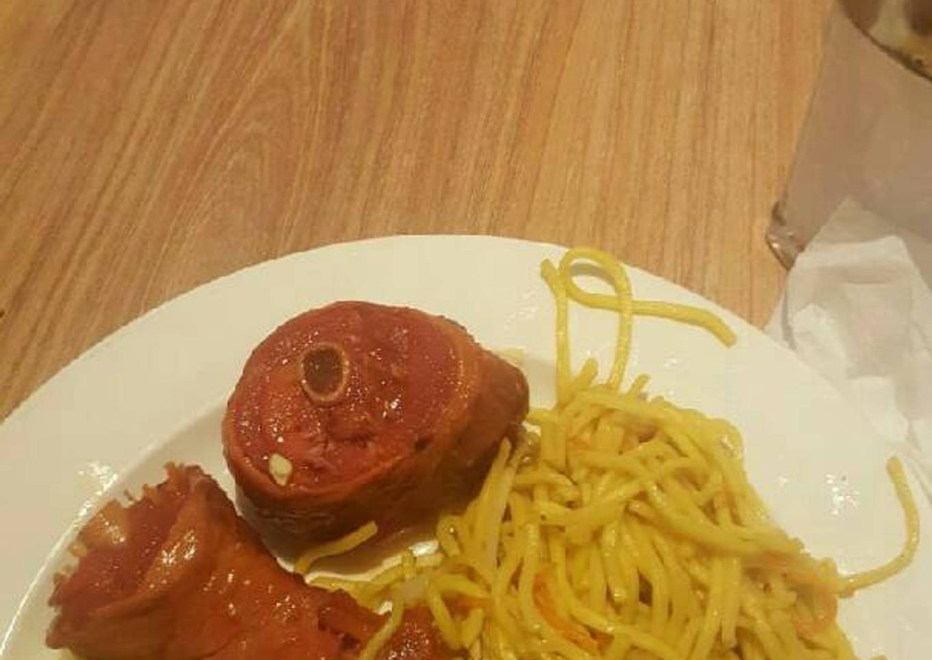 Turkey meat and spaghetti