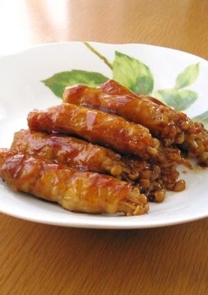 A picture of Salty and Sweet Teriyaki Pork-Wrapped Enoki Mushrooms.