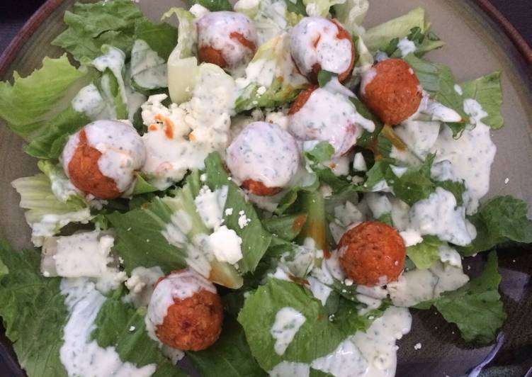 Recipe of Homemade Crispy Buffalo Quinoa Bites Salad with Cheesy Ranch