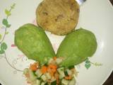 Mashed matoke and cucumber carrot salad