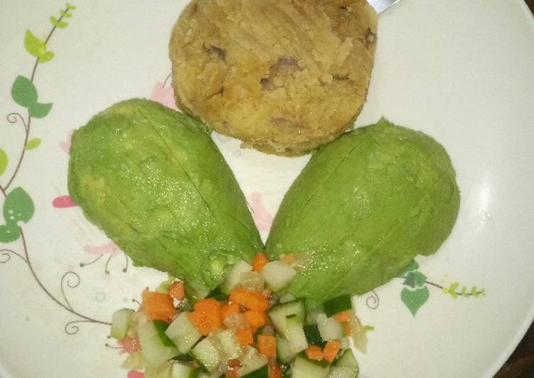 Mashed matoke and cucumber carrot salad