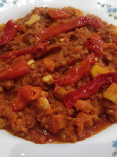 Una foto de Lentejas con calabaza y pollo