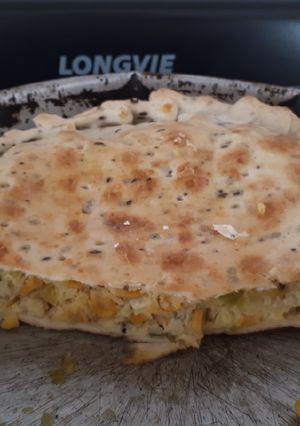Una foto de Tarta de puerros choclo y queso mi propia receta