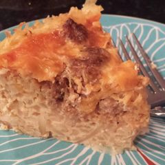 A picture of overnight sausage egg casserole (crock pot).