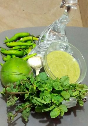 A picture of Green Mango chutney (kairi).