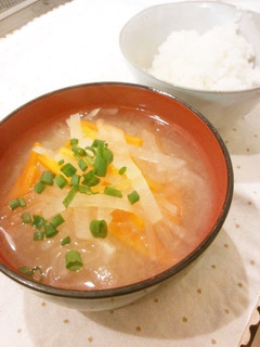 A picture of Daikon Radish and Carrot Miso Soup.