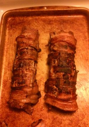 A picture of Bacon wrapped venison backstrap.