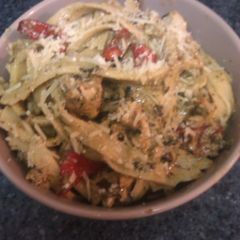 A picture of Ooh la la chicken pesto fettucine.