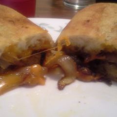 A picture of Caramelized onion and medium cheddar sandwich.