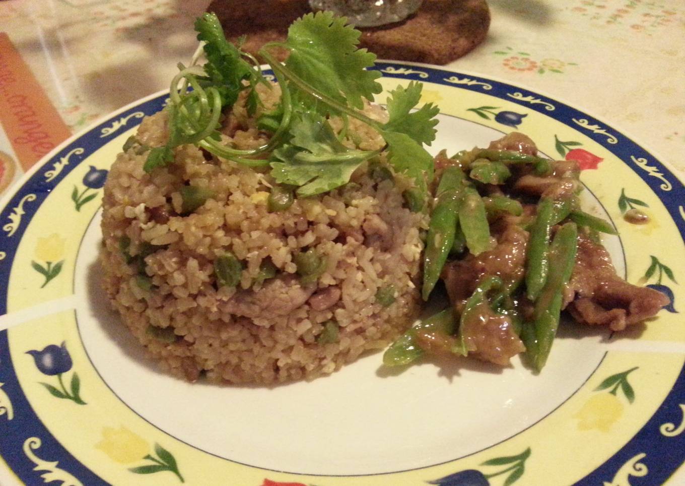 French Bean Fried Rice with Stir Fried French Bean.