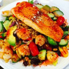 A picture of Salmon With Shrimp Cold Salad.