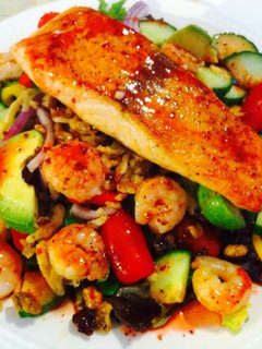 A picture of Salmon With Shrimp Cold Salad.