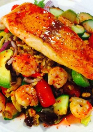 A picture of Salmon With Shrimp Cold Salad.