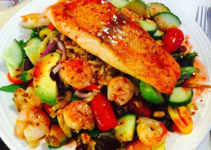 How To Make Yummy Salmon With Shrimp Cold Salad Hearty But Healthy