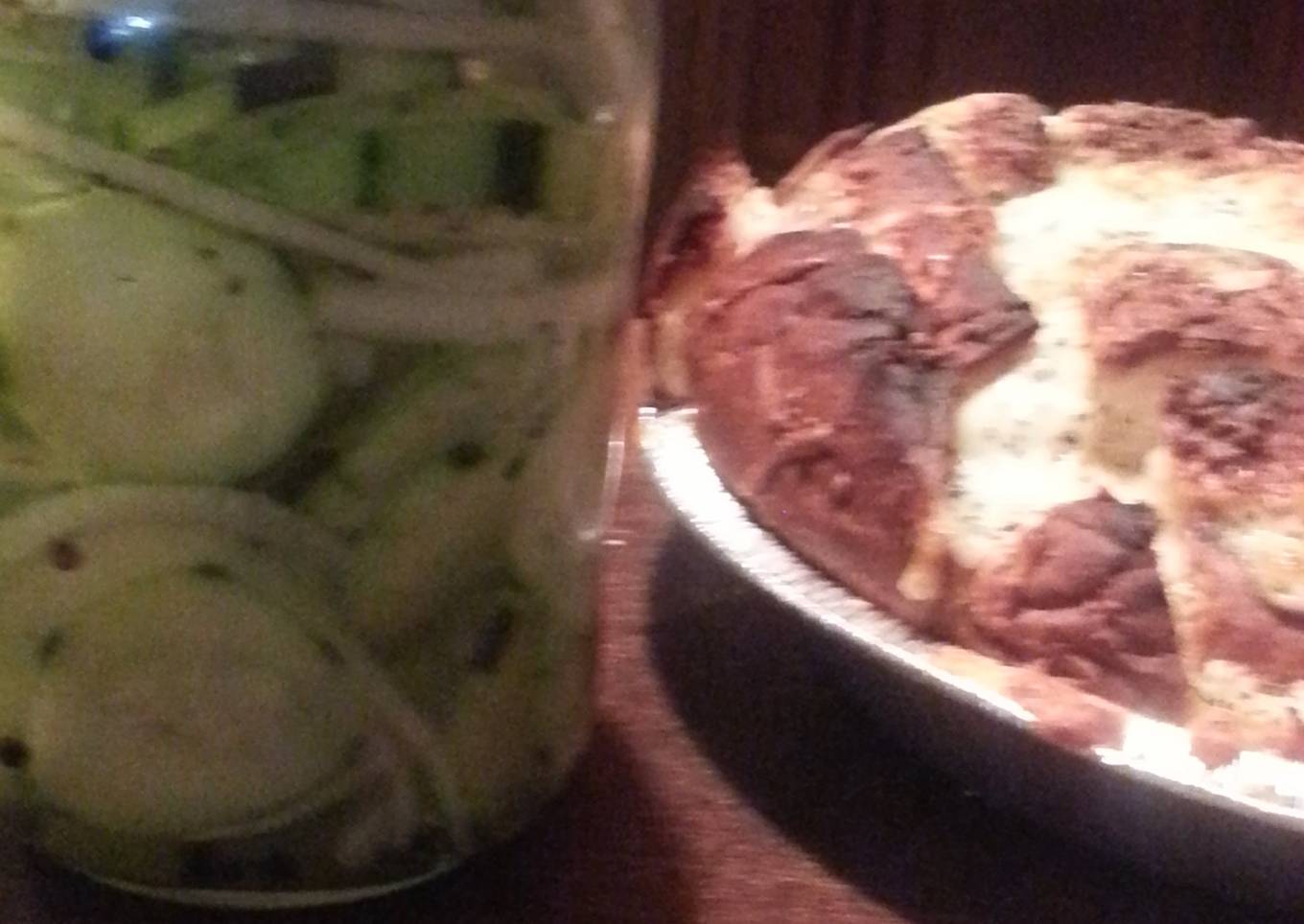 2 Italian cucumber pickles with onion and monkey bread