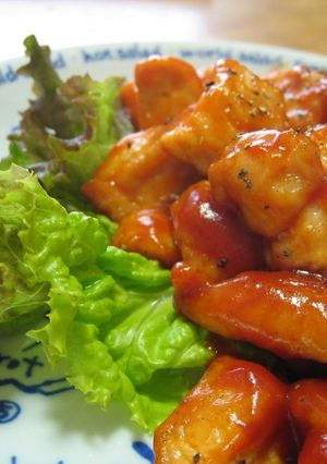 A picture of Chicken Breast Sautéed in Ketchup.