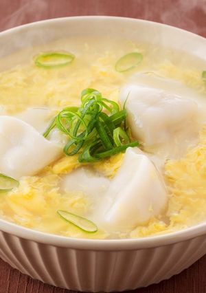A picture of Gentle on the Stomach! Chinese Egg Drop Soup with Dumplings.