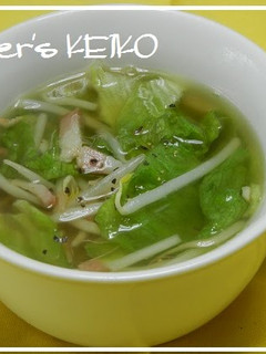 A picture of Bean Sprout and Lettuce Soup.