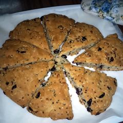 A picture of Sesameseeds-cranberry-chocolatechips scone (eggless).