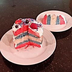 White Butter Cake with Patriotic Stripes A picture of White Butter Cake with Patriotic Stripes.