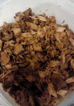 A picture of delicious pulled pork or pork chop recipe.