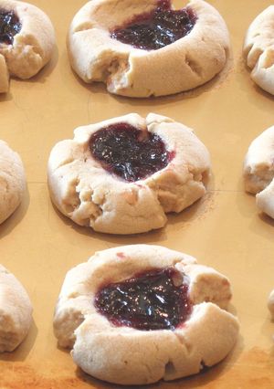 A picture of Peanut Butter and Jelly Thumbprints.