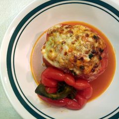A picture of Turkey and rice stuffed peppers.