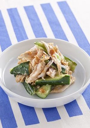 A picture of Honey Vinegar Miso Chicken and Cucumber.
