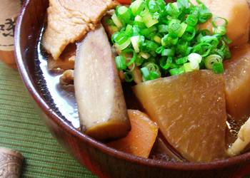 How to Prepare Yummy Filling Tonjiru miso soup with pork and vegetables