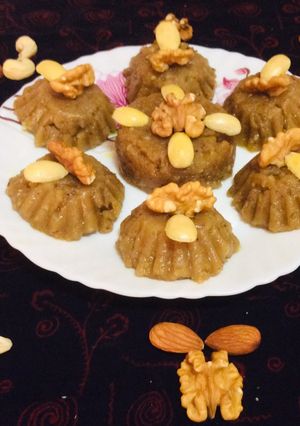 A picture of Walnut,water chestnuts (shingada) flour halwa.