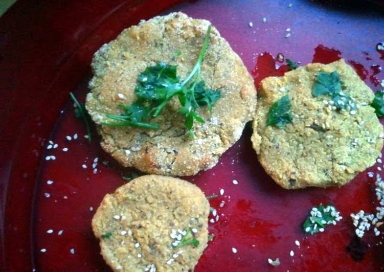 Recipe of Perfect soy burger with vegetables sesame and parsley.