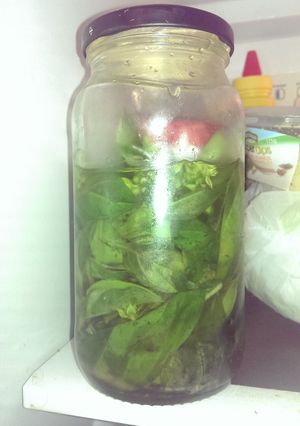 A picture of Preserved Basil in Olive Oil.