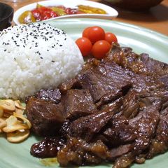A picture of Miso-Marinated Steak (White rice is a must with this).