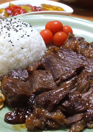 A picture of Miso-Marinated Steak (White rice is a must with this).