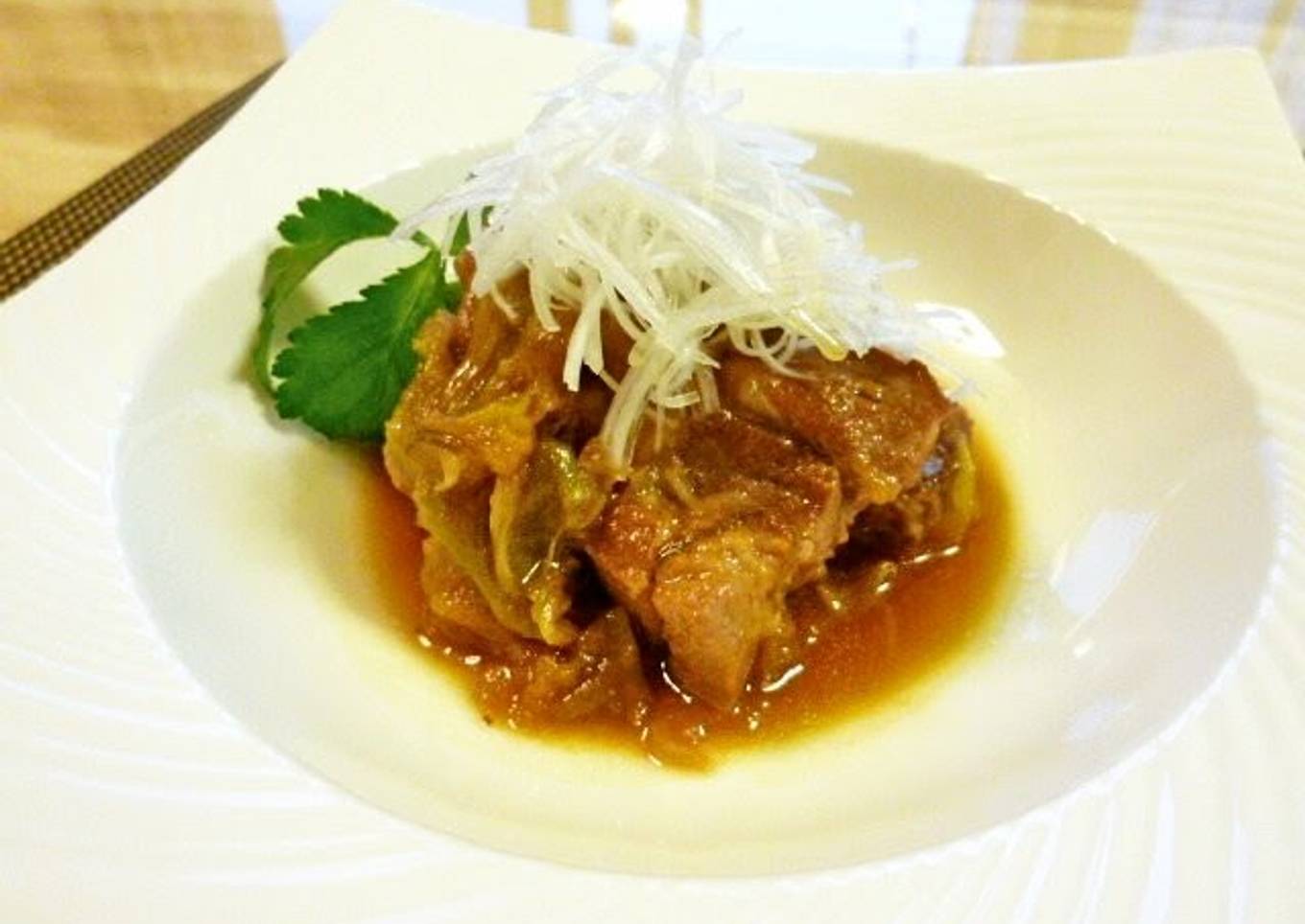 Easy Pork Shoulder Kakuni (Simmered Pork Cubes) with Leeks