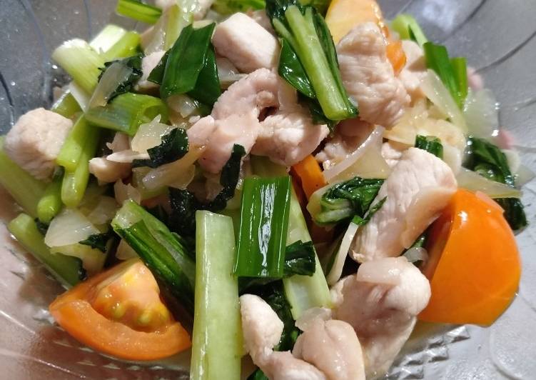 Bumbu meracik 22. Tumis sawi dengan ayam, Enak Banget