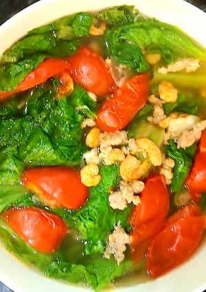 Hình của món Canh rau xà lách nấu tôm thịt.