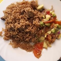 A picture of Pilau and guacamole.