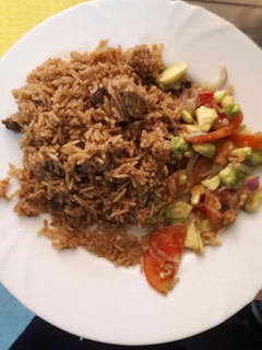 A picture of Pilau and guacamole.