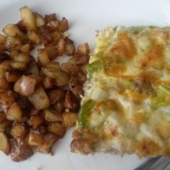 A picture of Breakfast Casserole and Fried Potatoes.