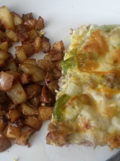 A picture of Breakfast Casserole and Fried Potatoes.