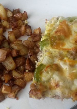 A picture of Breakfast Casserole and Fried Potatoes.