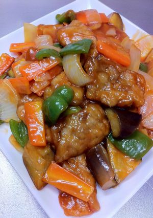 A picture of Non-Fried Healthy Sweet and Sour Pork with Pork Loin.