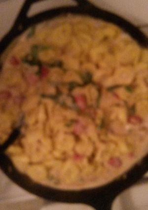 A picture of Tortellini Alfredo Spinach and Tomato.