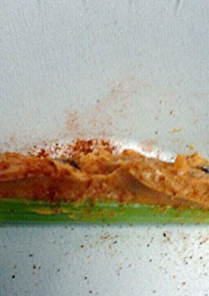 A picture of Twist of India celery and peanut butter.